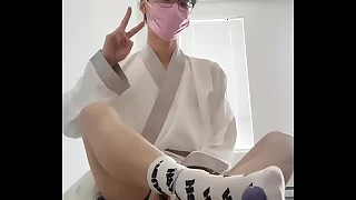 asian hanfu sissy femboy twink white socks kneeling anal and huge cumshot